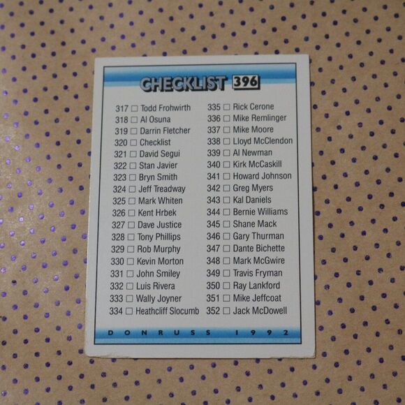 1992 Donruss Checklist #396 Baseball Card - Picture 1 of 2